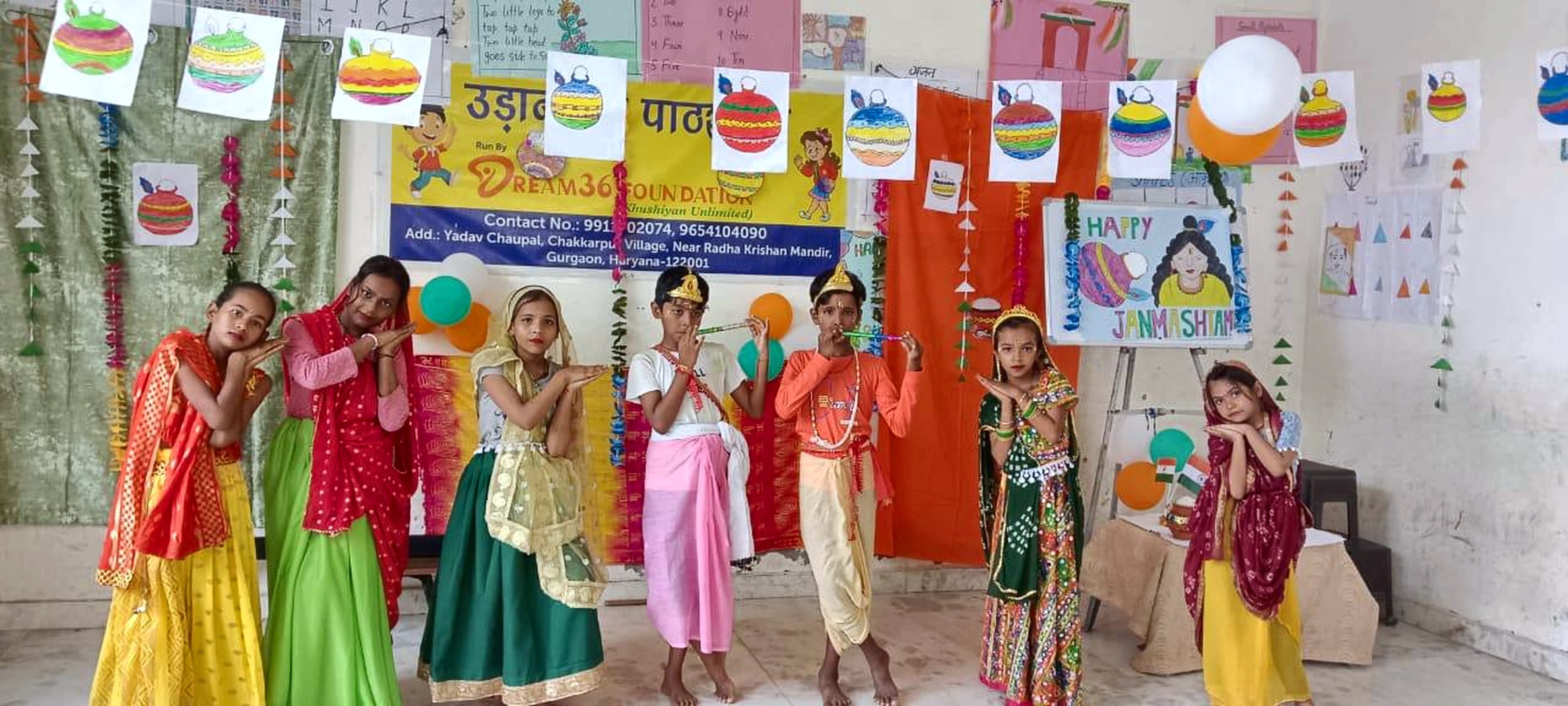 Children celebrating Janmashtami at Udaan Ki Paathshala