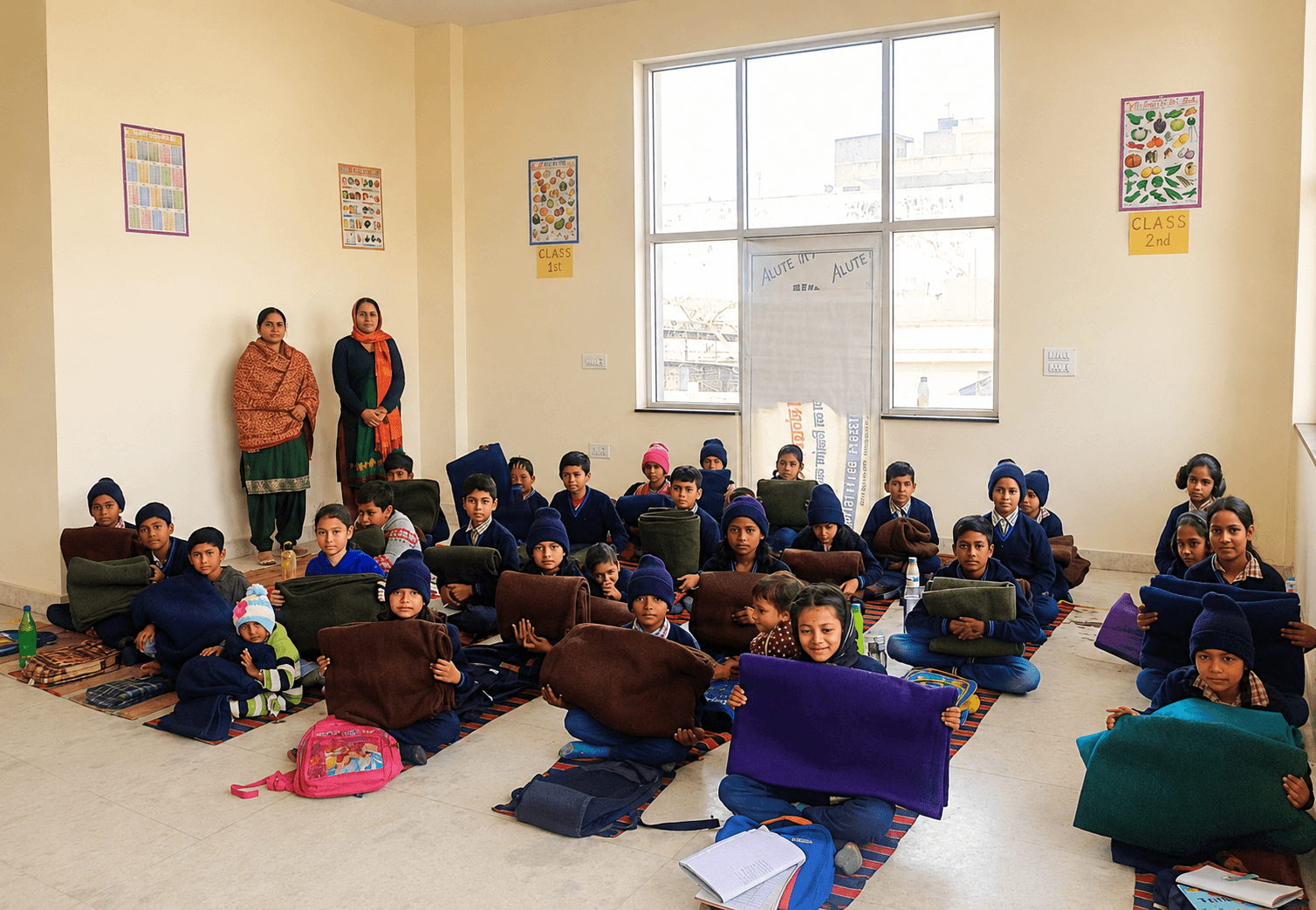 Children holding their newly gifted winter blankets